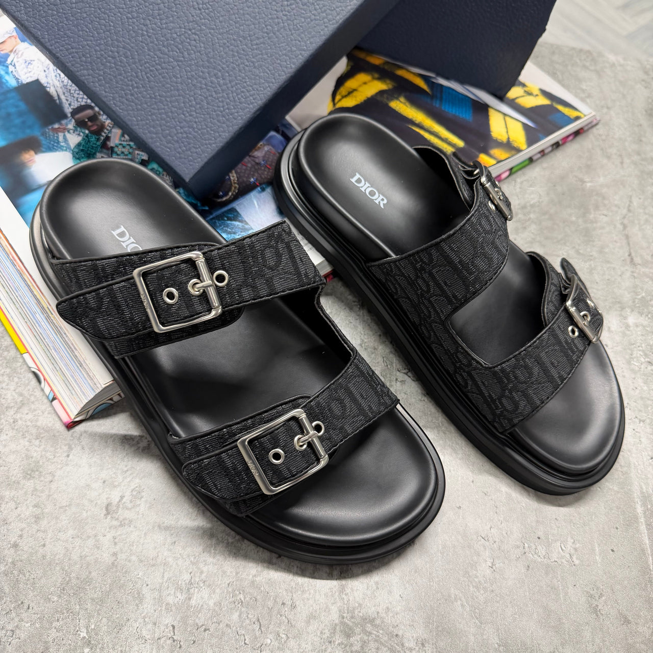 CD OBLIQUE SANDALS - BLACK