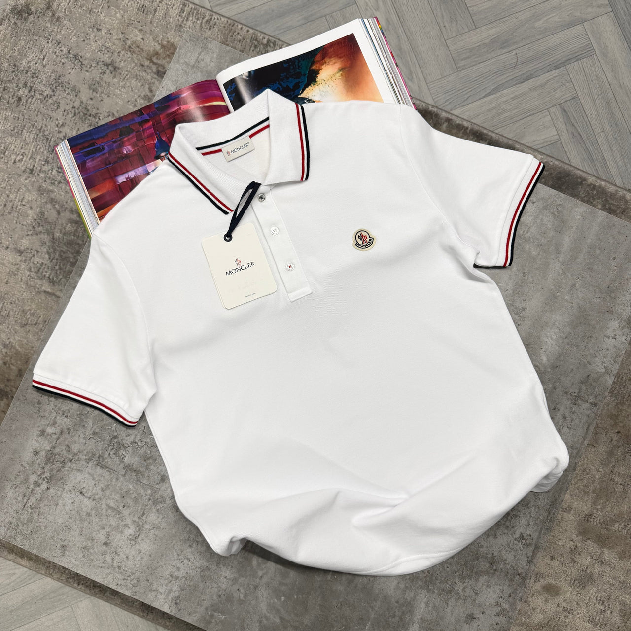MNCLR STRIPE COLLAR POLO - WHITE